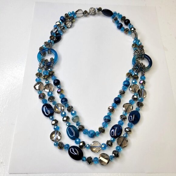 Blue Beaded Necklace MultiStrand Blue and Grey Beaded Necklace - Picture 11 of 13